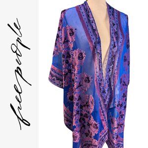 FREE PEOPLE Velvet Burnout Kimono Hot Blue and Purple 💙💜